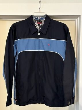 Quiksilver Navy and Light Blue Zip-Up Shirt Jacket